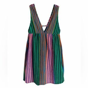 Anthropologie Striped V-Neck Sundress in Teal, Navy & Orange